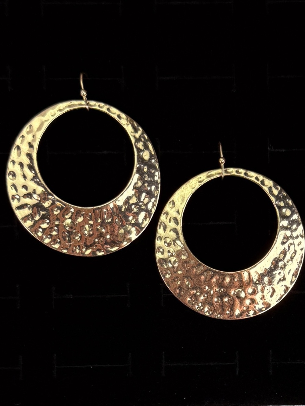 Elegant Goldtone Weighted Hammered Circled Pierced Earrings